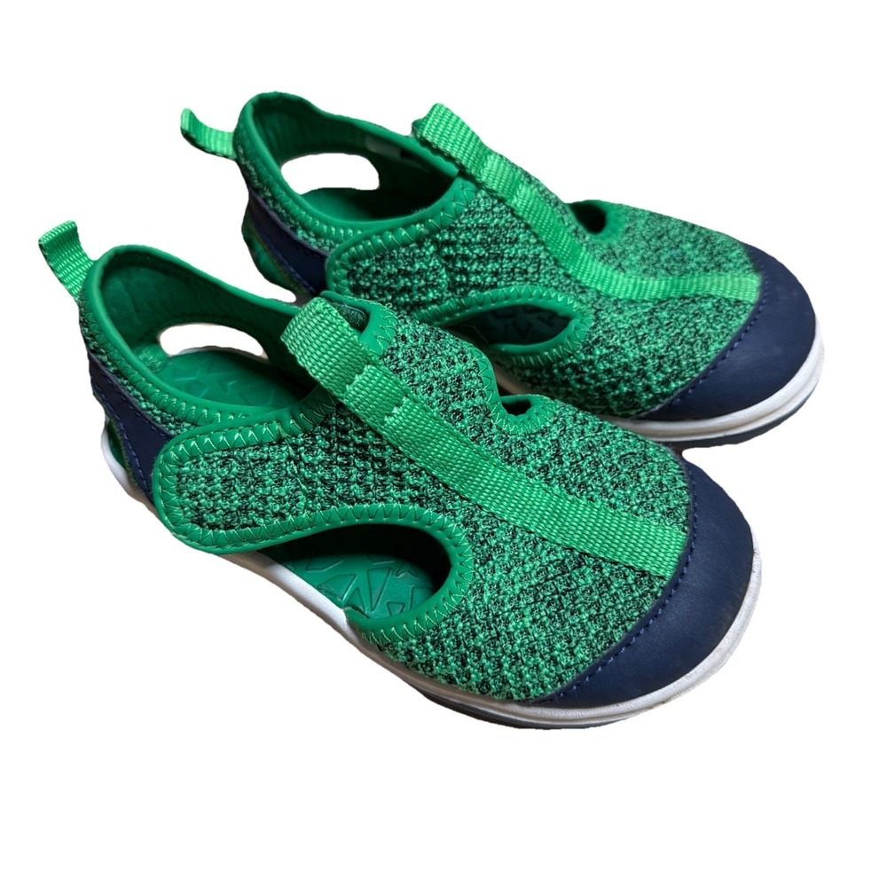 Lands End Water Sandals Little Kids 11 Green Navy Closed Toe Water Shoes